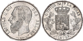 Belgium 5 Francs 1875
KM# 24, N# 276; Silver; Leopold II; XF with edge rigs