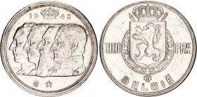 Belgium 100 Francs 1949
KM# 139, N# 1877; Silver; Leopold III; XF