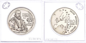 Belgium 10 Euro 2006
KM# 255, Schön# 224; LA# BEM-11.7, N# 26358; Silver., Proof; Albert II; 400th Anniversary of the Death of Justus Lipsius; With O...