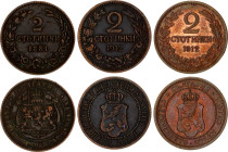 Bulgaria 3 x 2 Stotinki 1881 - 1912
KM# 1, 23.2; Bronze; Alexander I & Ferdinand I; VF-XF
