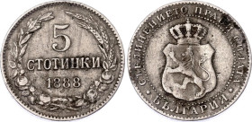 Bulgaria 5 Stotinki 1888
KM# 9, N# 23588; Ferdinand I; XF