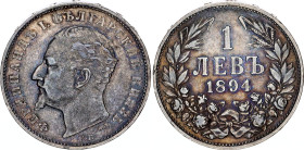 Bulgaria 1 Lev 1894 KB
KM# 16, N# 18361; Silver; Ferdinand I.; XF