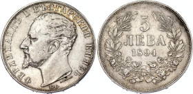 Bulgaria 5 Leva 1894 KB
KM# 18, N# 17712; Silver; Ferdinand I; Kremnitz Mint; AUNC