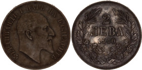 Bulgaria 2 Leva 1910
KM# 29, N# 34002; Silver; Ferdinand I; Vienna Mint; XF Toned