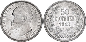 Bulgaria 50 Stotinki 1913
KM# 30, N# 12341; Silver; Ferdinand I.; AUNC