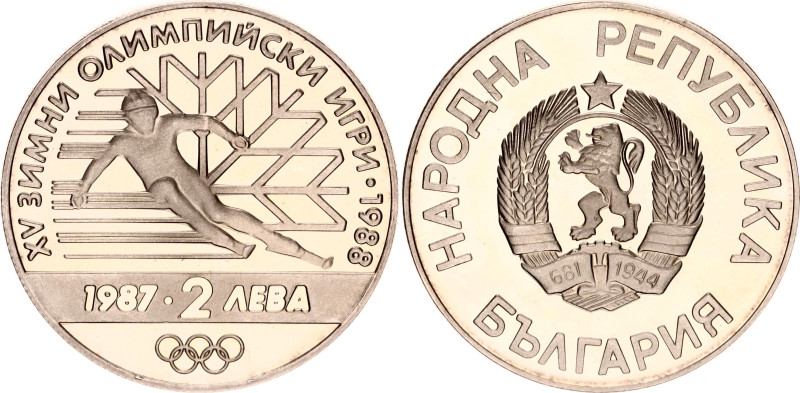 Bulgaria 2 Leva 1987
KM# 159, N# 20513; Copper-nickel., Proof; XV Winter Olympi...