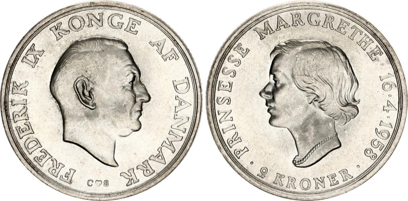 Denmark 2 Kroner 1958
KM# 845, N# 14546; Silver; Princess Margrethe's 18th Birt...