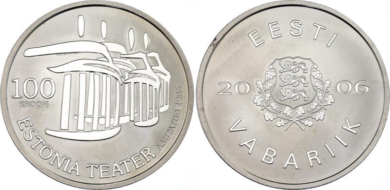 Estonia 100 Krooni 2006
KM# 43, Schön# 43, N# 76079; Silver., Proof; 100th anni...