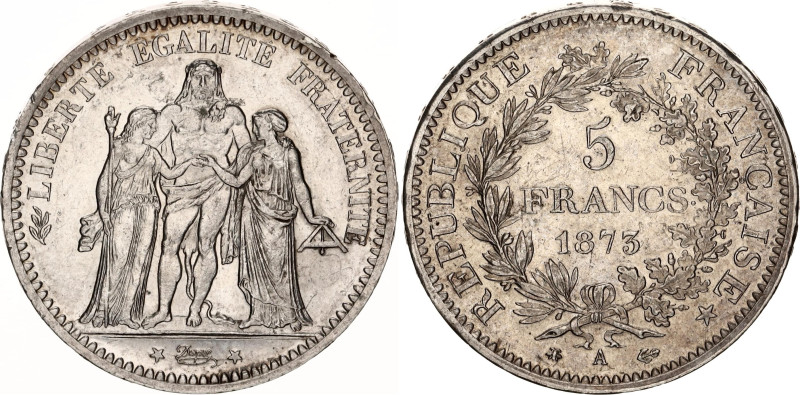 France 5 Francs 1873 A
KM# 820.1, F# 334, Gad# 744, N# 1187; Silver; 3rd Republ...