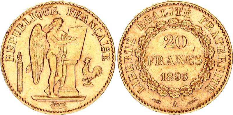 France 20 Francs 1895 A
KM# 825, N# 3654; Gold (.900) 6.45 g.; XF+