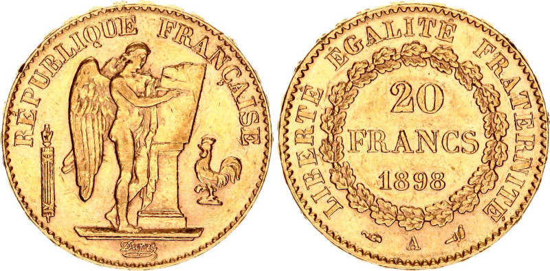 France 20 Francs 1898 A
KM# 825, N# 3654; Gold (.900) 6.45 g.; XF+