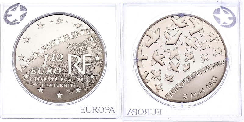 France 1-1/2 Euro 2005
KM# 1441, N# 19203; Silver., Proof; 60th Anniversary of ...