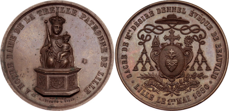 France Bronze Medal "Our Lady of the Trellis" 1880
Bronze 58.72 g., 51 mm.; Obv...