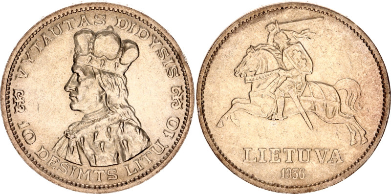 Lithuania 10 Litu 1936
KM# 83, N# 11190; Silver; Vytautas; Kaunas Mint; AUNC