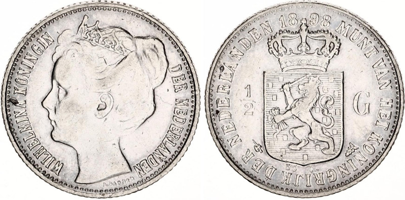 Netherlands 1/2 Gulden 1898
KM# 121.1, N# 16123; Silver; Wilhelmina; Utrecht Mi...