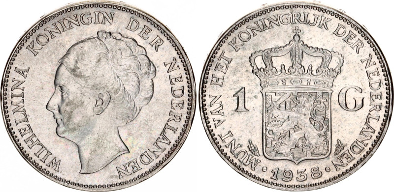 Netherlands 1 Gulden 1938
KM# 161, N# 6070; Silver; Wilhelmina; XF/AUNC with ha...