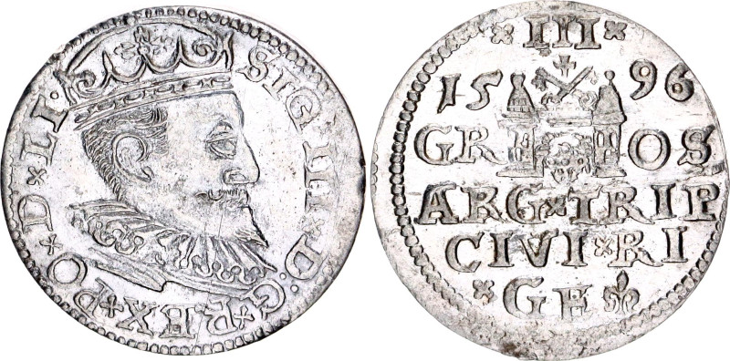 Poland 3 Groschen / Trojak 1596
Iger R.96.1.e; Silver; Sigismund III Vasa (1587...