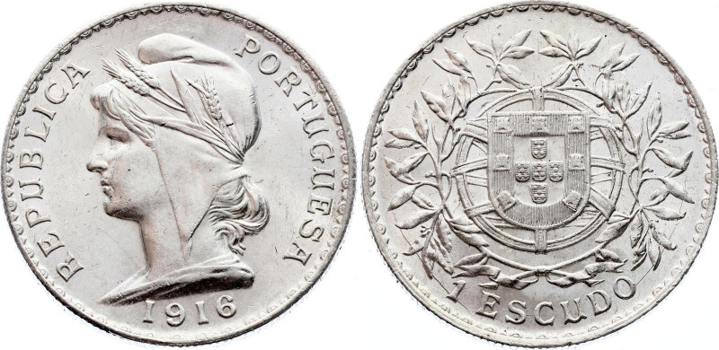 Portugal 1 Escudo 1916
KM# 564; Silver; Full Obverse Nice Mint Luster