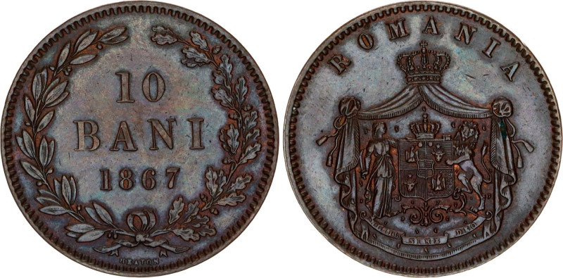 Romania 10 Bani 1867 Heaton
KM# 4.1, N# 3344; Copper; Carol I; UNC