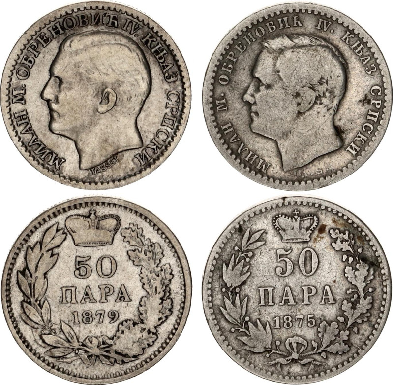 Serbia 2 x 50 Para 1875 - 1879
KM# 4, 9; Silver; Milan Obrenović IV; VF