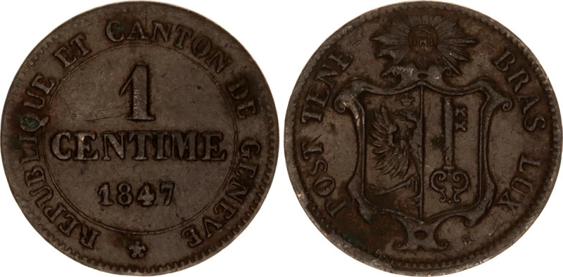 Switzerland Geneva 1 Centime 1847
KM# 132, N# 29111; Copper; XF