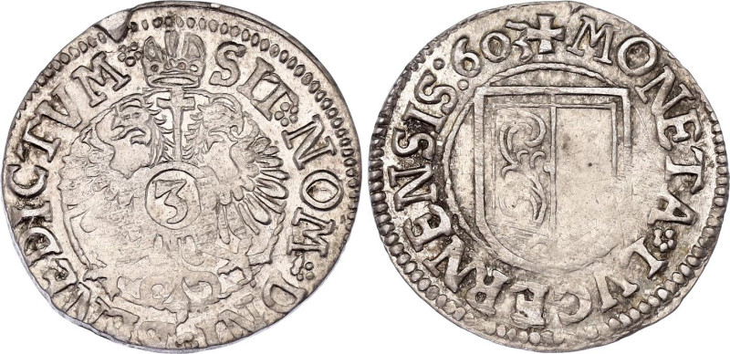 Switzerland Lucern 3 Kreuzer 1603
KM# 9, N# 48483; Silver; XF