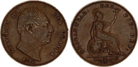 Great Britain 1 Farthing 1836
KM# 705, Sp# 3848, N# 8484; Copper; William IV; London Mint; XF