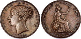 Great Britain 1 Farthing 1845
KM# 725, Sp# 3950, N# 5501; Copper 4.82 g.; Victoria; London Mint; XF