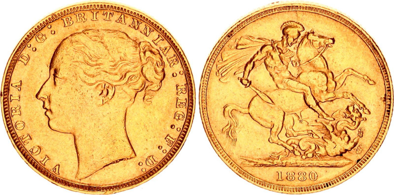 Great Britain 1 Sovereign 1880
KM# 752, Sp# 3856, N# 1526; Gold (.917) 7.99 g.;...