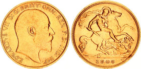 Great Britain 1/2 Sovereign 1906
KM# 804, Sp# 3974B, N# 13226; Gold (.917) 3.96 g.; Edward VII; XF