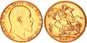 Great Britain 1 Sovereign 1907
KM# 805, Sp# 3969, N# 13226; Gold (.917) 7.97 g.; Edward VII; XF