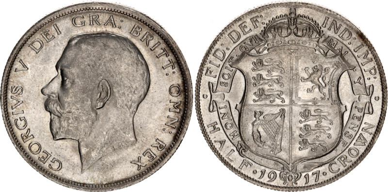 Great Britain 1/2 Crown 1917
KM# 818.1, Sp# 4011, N# 3156; Silver; George V; AU...