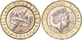 Great Britain 2 Pound 2016
KM# 1384, N# 79006; Bimetall; 400th anniversary of the death of William Shakespeare; UNC