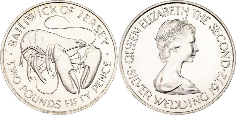 Jersey 2-1/2 Pounds 1972
KM# 38, N# 15357; Silver; Elizabeth II; Silver Wedding...