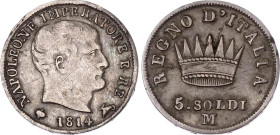 Italian States Kingdom of Napoleon 5 Soldi 1814 M
C# 5, N# 10562; Silver; Napoleon I; XF