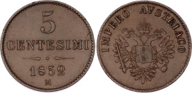 Italian States Lombardy-Venetia 5 Centesimi 1852 M
C# 31, N# 15611; Franz Joseph I; XF