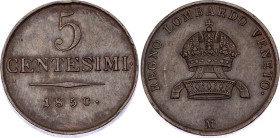Italian States Lombardy-Venetia 10 Centesimi 1850 M
C# 27, N# 24931; Copper; Franz Joseph I; XF
