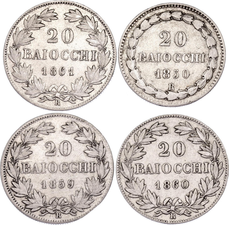 Italian States Papal States 4 x 20 Baiocchi 1850 - 1861
KM# 1337, 1360; Silver;...