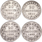 Italian States Papal States 4 x 20 Baiocchi 1850 - 1861
KM# 1337, 1360; Silver; Pio IX; F/VF
