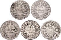 Italian States Papal States 5 x 10 Soldi 1868 R
KM# 1376, 1386; Silver; Pio IX; F/VF