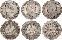 Italian States Papal States 3 x 1 Lira 1866 XXI R
KM# 1378, N# 3617; Silver; Pius IX; Rome Mint; F-VF