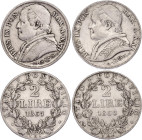 Italian States Papal States 2 x 2 Lire 1866 - 1867 R
KM# 1379, N# 3604; Silver; Pio IX; VF/XF-