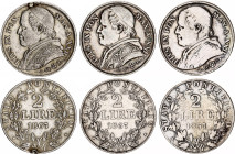 Italian States Papal States 3 x 2 Lire 1867 XXII R
KM# 1379.2, N# 3604; Silver; Pius IX; Rome Mint; F-VF