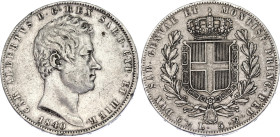 Italian States Sardinia 5 Lire 1840 P
KM# 130.2, N# 15429; Silver; Carlo Alberto; Genoa Mint; XF