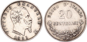 Italy 20 Centesimi 1863 MBN
KM# 13, N# 4257; Silver; Vittorio Emanuele II; XF