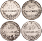 Italy 4 x 20 Centesimi 1863 MBN
KM# 13, N# 4257; Silver; Vittorio Emanuele II; VF/XF