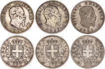 Italy 3 x 1 Lira 1863 MBN
KM# 5a, N# 7216; Silver; Vittorio Emanuele II; F/XF