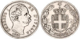 Italy 2 Lire 1881 R
KM# 23, N# 7565; Silver; Umberto I; XF