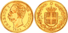Italy 20 Lire 1882 R
KM# 21, N# 19764; Gold (.900) 6.45 g.; Umberto I; Rome Mint; UNC