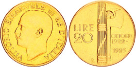 Italy 20 Lire 1923 R Collectors Copy
KM# 64, N# 21252; Gold (.900) 6.33 g.; Vittorio Emanuele III; 1st Anniversary of the Fascist Government of Italy...